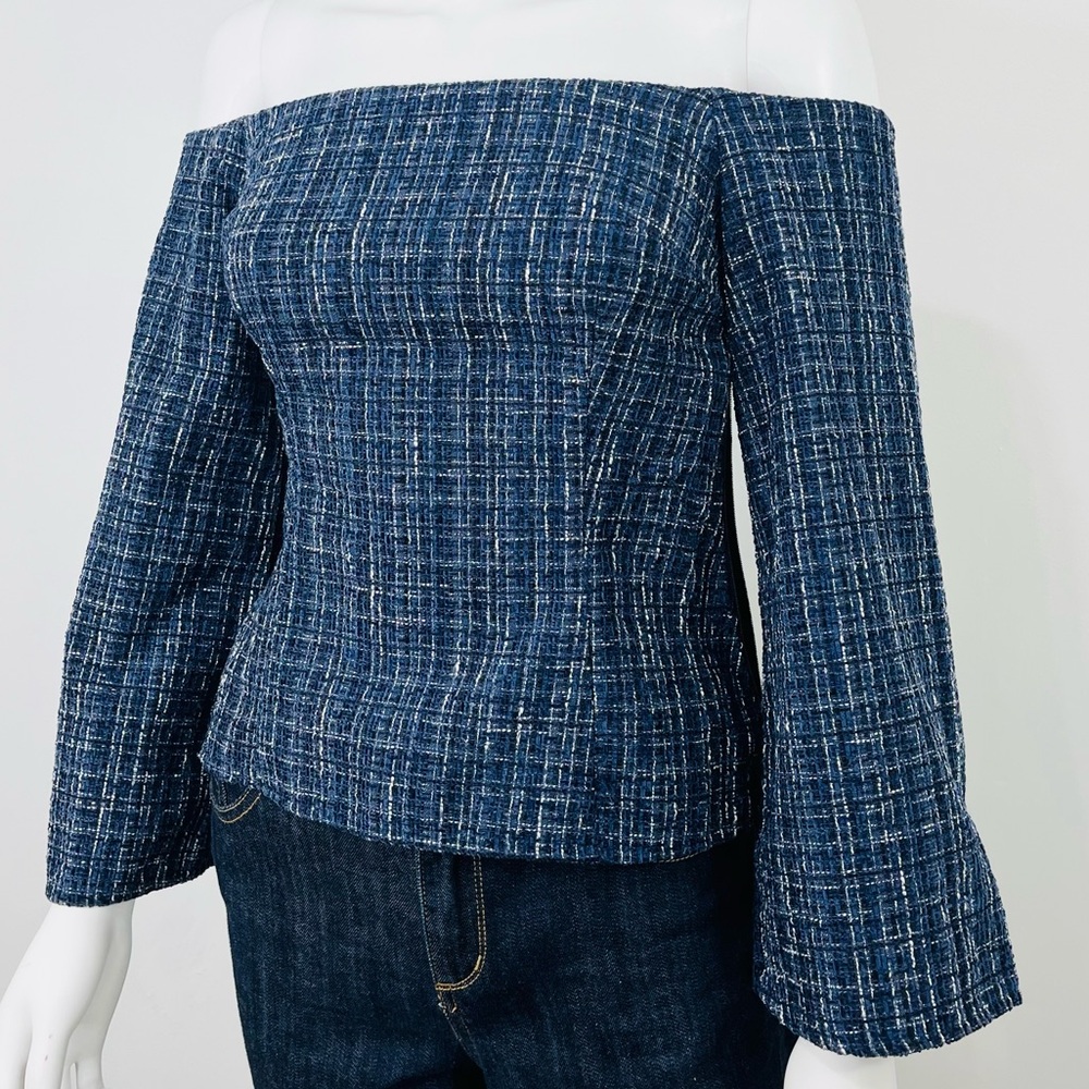 ✨ NWT Zara Off-Shoulder Tweed Top – Chic Statement Piece 💙✨ - Picture 3 of 12